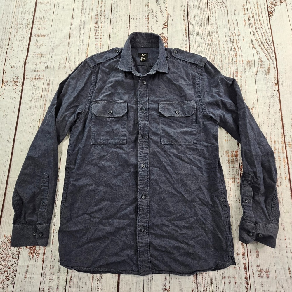 H&M Blue Long Sleeve Cotton Button-Up Shirt Men's M